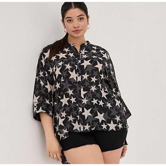 TORRID Blouse Size 0X Stars Plus Curvy Chiffon Button Down Kimono Open/Closed - Picture 1 of 14